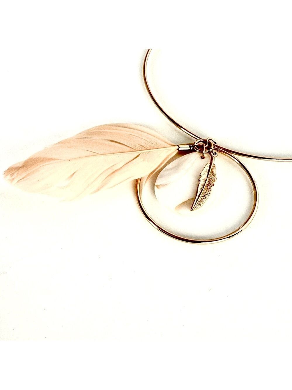 EXPRESS Pink Feather & Stone Gold Wire Collar Necklace | NWOT - Picture 4 of 6